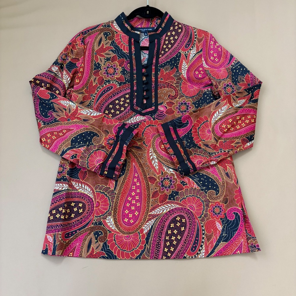 Jones New York Signature Womens Paisley Tunic Top Cotton Size M Statement Boho